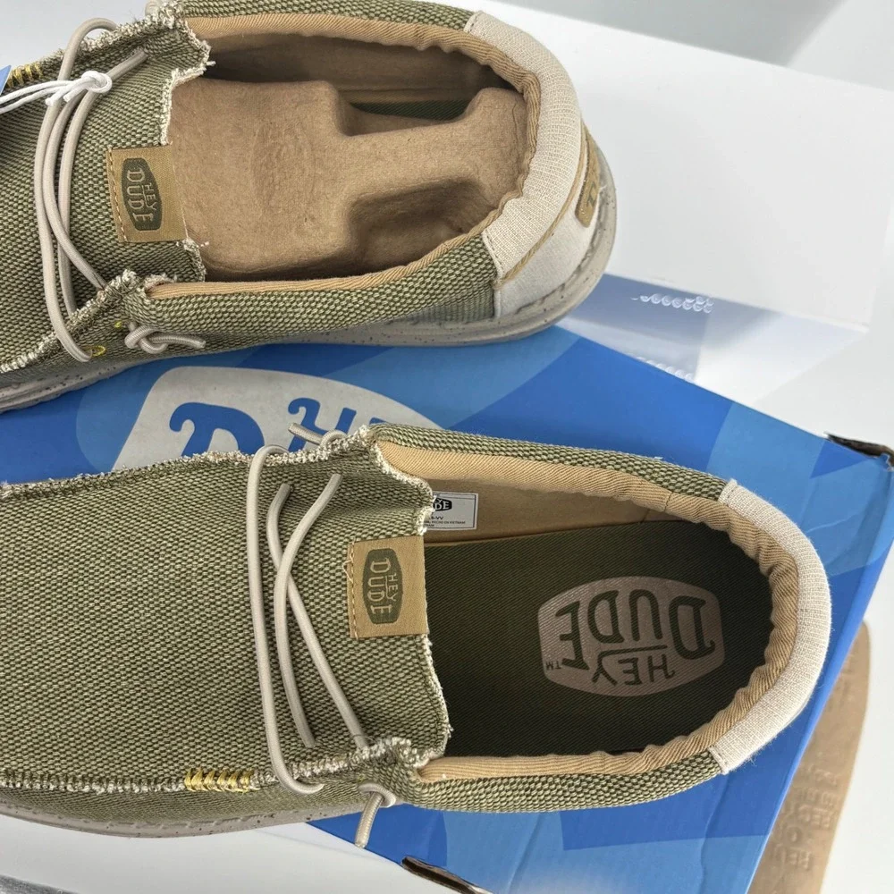 Hey Dude Wally Coastline Jute Olive Green Mens Slip On Loafers 40952-337 Size 13